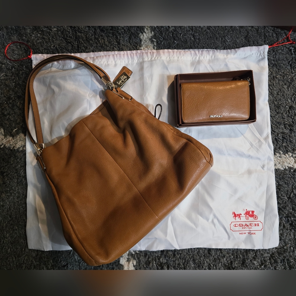 Vintage Coach Madison Phoebe Leather Shoulder Bag & Matching Wallet W/ Org Box